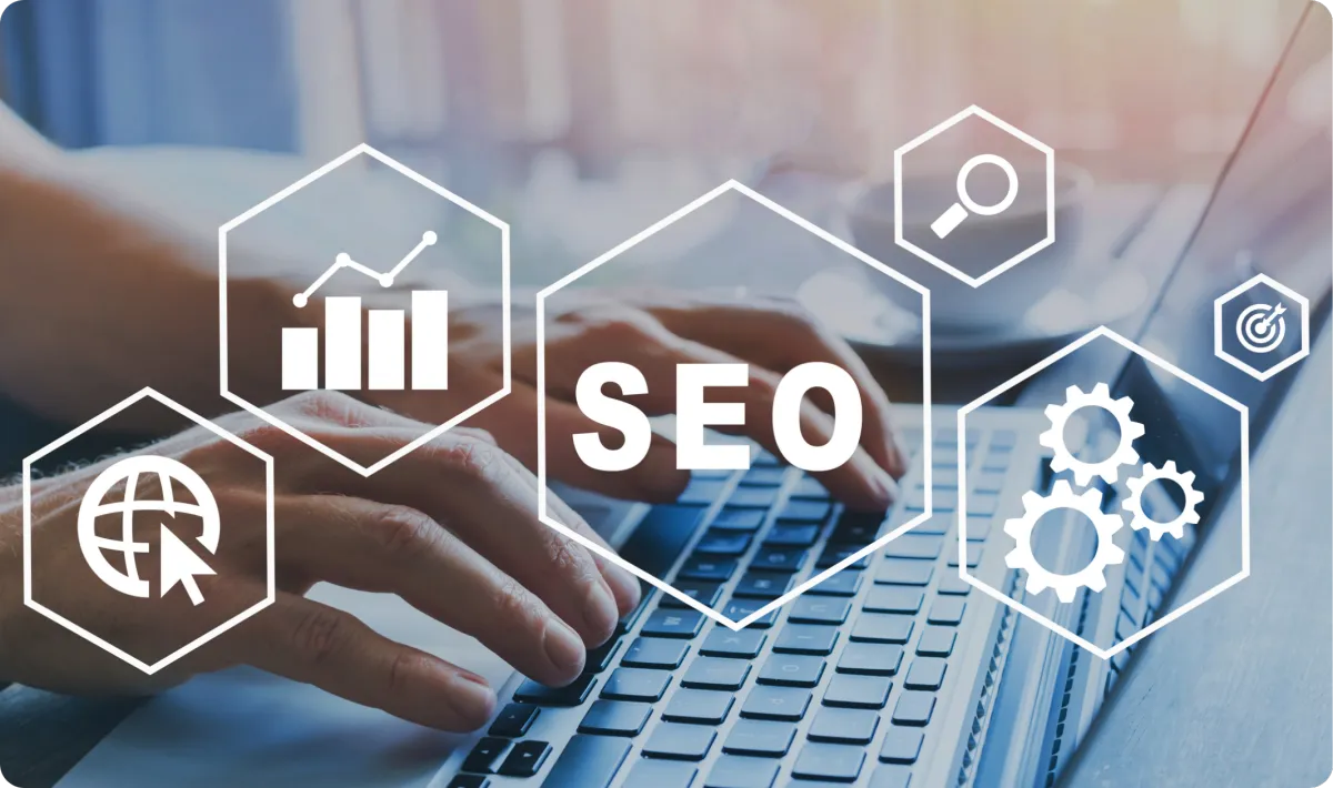 A step-by-step SEO training walkthrough, showing a tutorial interface with SEO tools and tips highlighted