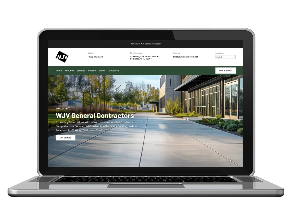 Custom website design for WJV General Contractors in South Jersey, showcasing a responsive and user-friendly layout by Digital Venture HQ to attract leads for remodeling and construction projects.