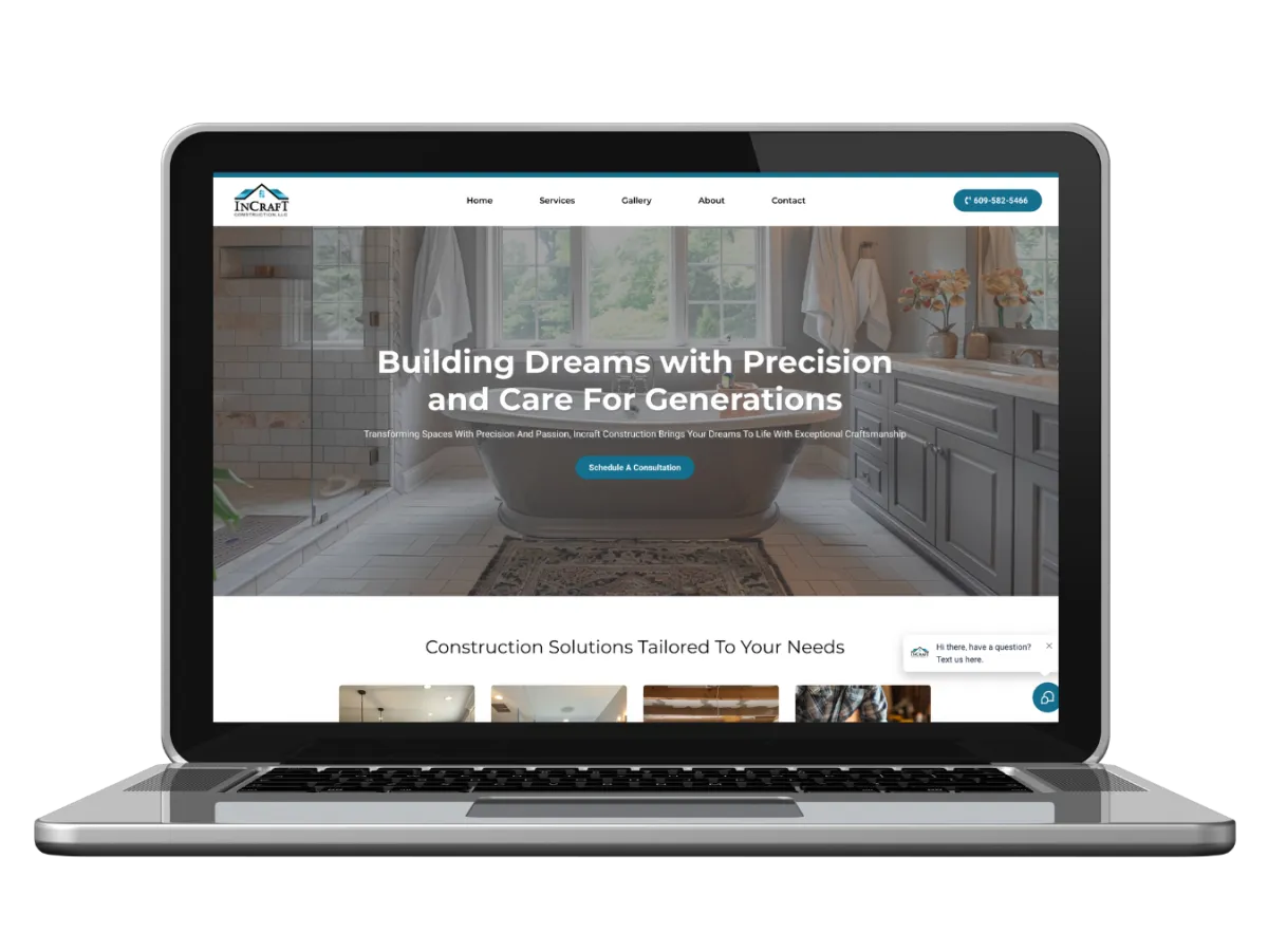 Done-for-you lead generation website for Incraft Construction, showcasing a high-converting, responsive design by Digital Venture HQ to drive leads for construction and remodeling projects.