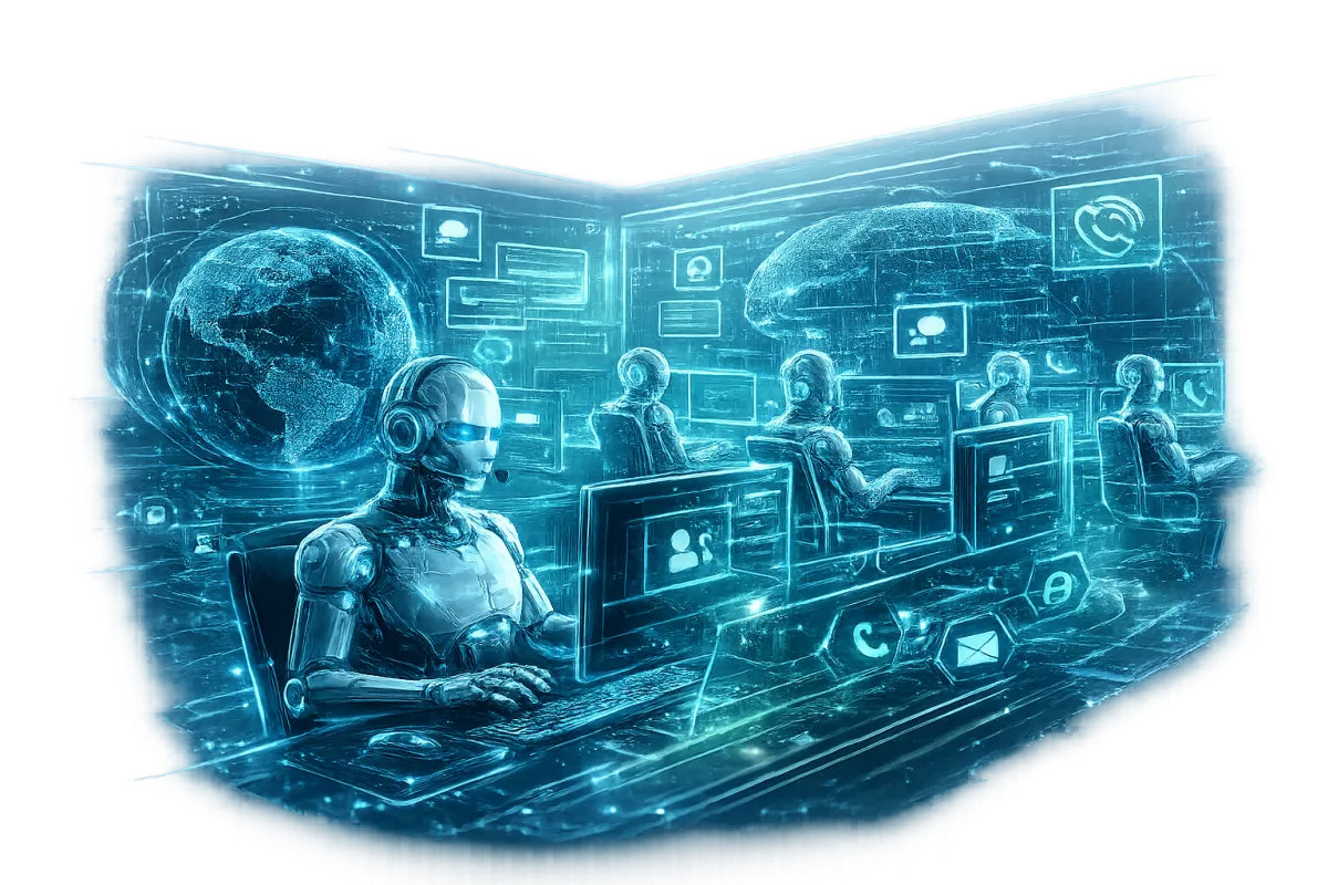 Glowing tech visualization of an AI chat interface and automated response loops
