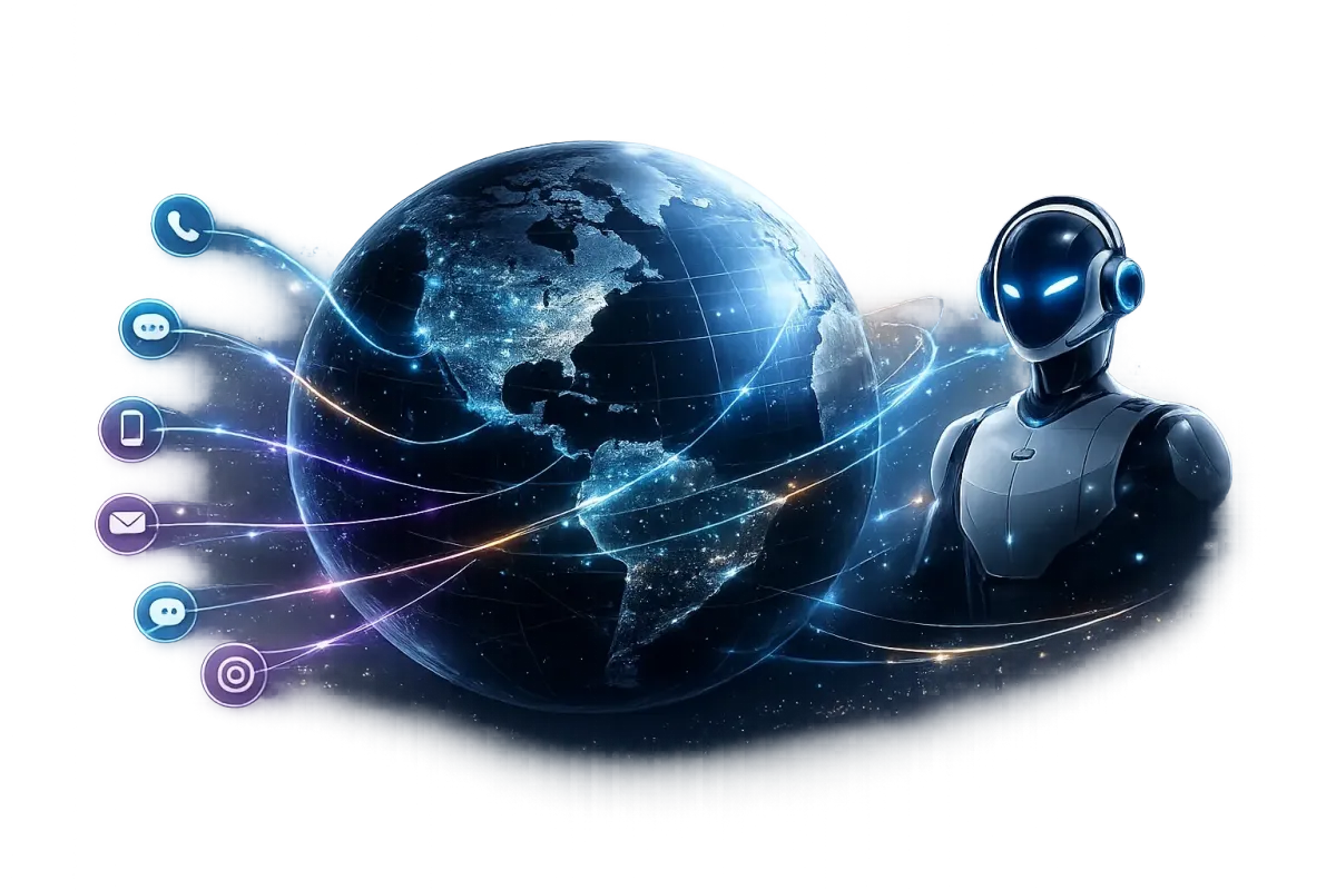 Futuristic UI representation of an AI Assistant managing business conversations