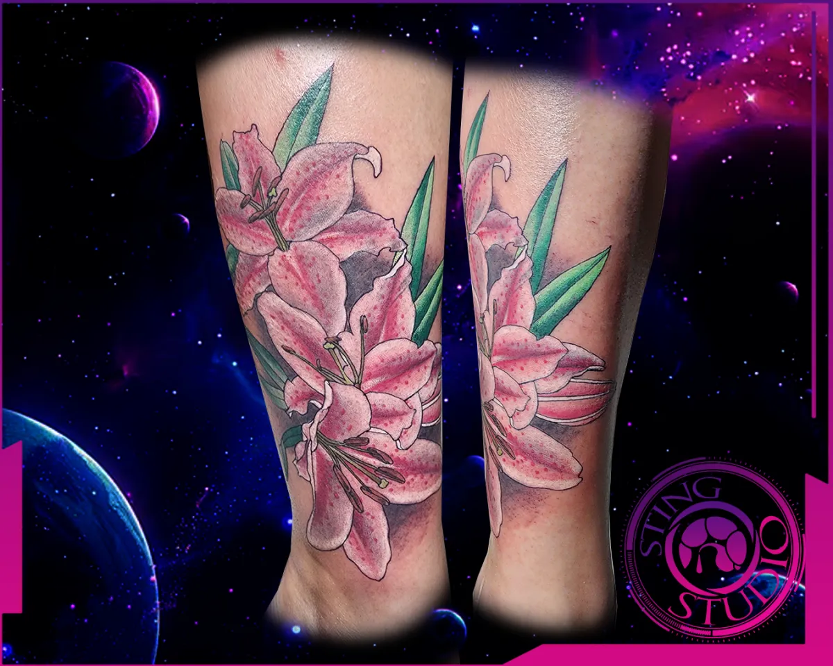 pink tiger lilies tattoo