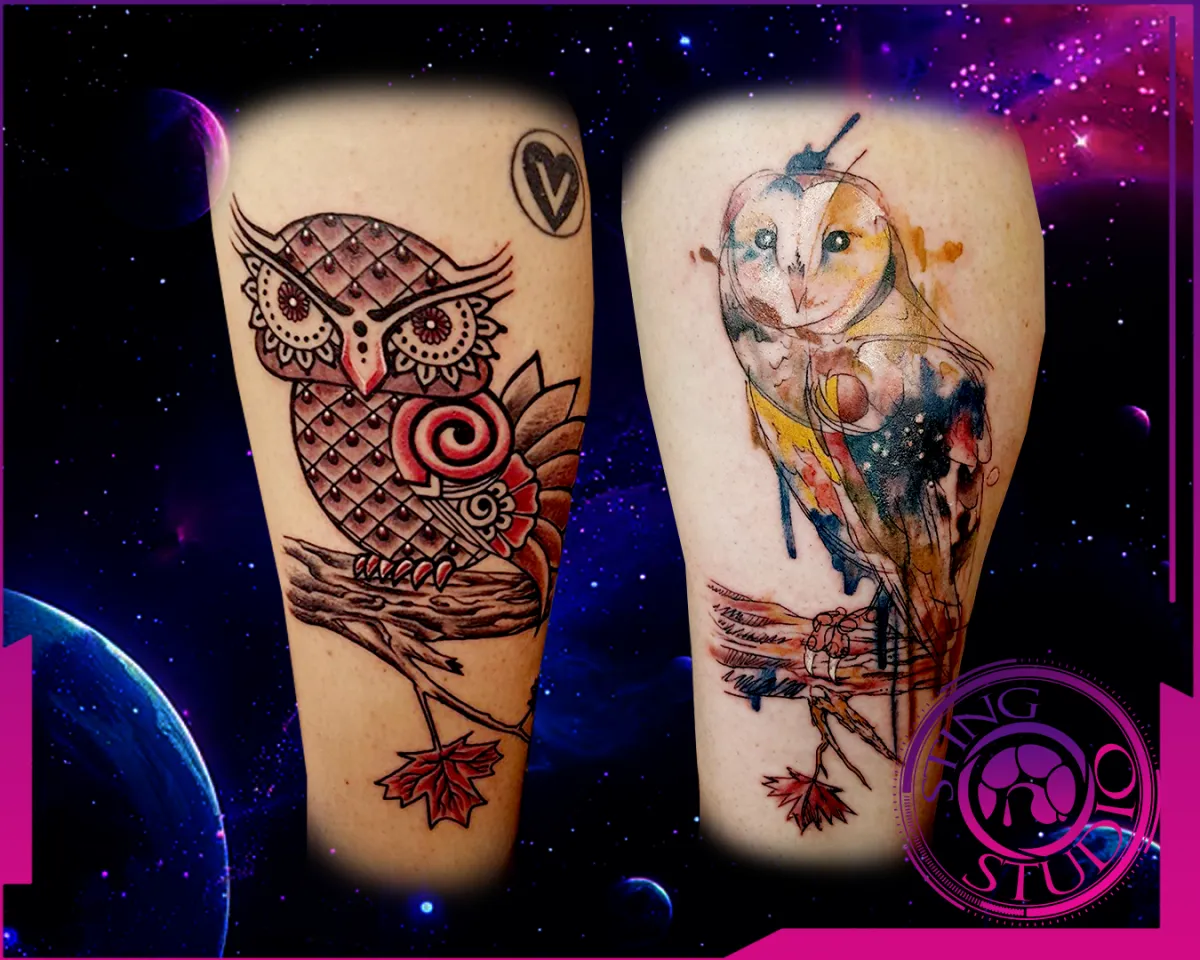matching owl styles tattoo