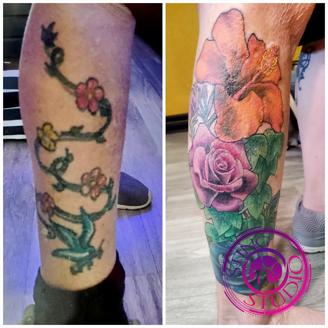 flowers coverup tattoo