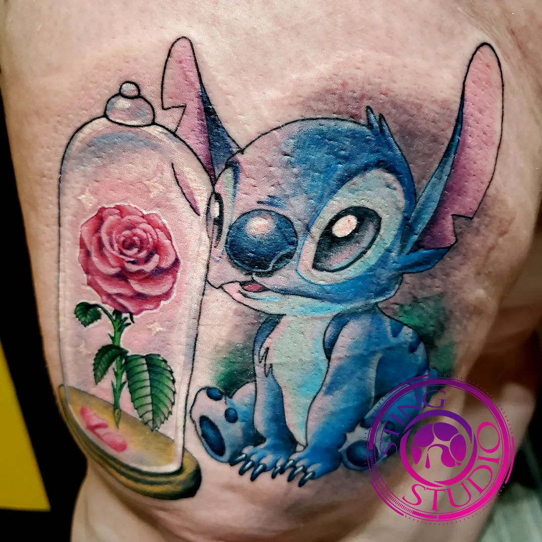 stitch rose beauty and the beast tattoo