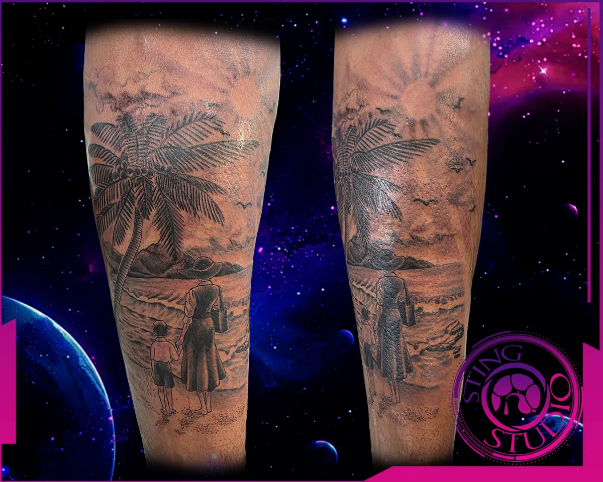 tropical beach tattoo