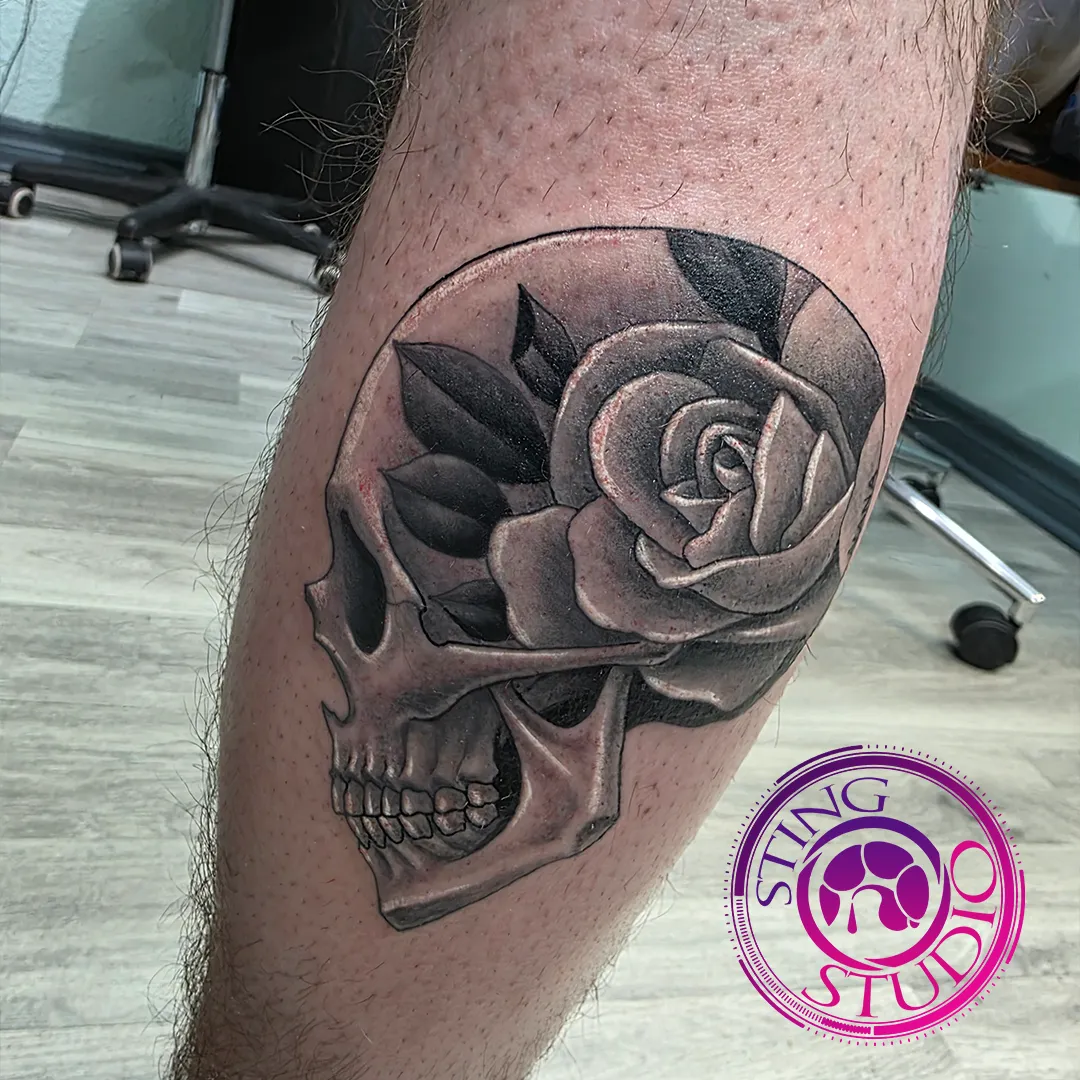 skull rose tattoo