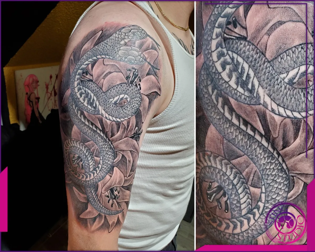 Black and grey tattoo by Sting Studio Ottawa