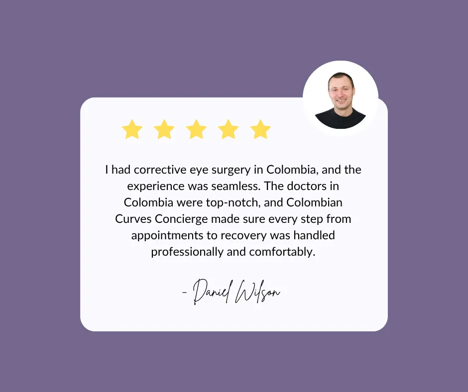 Man praising CCC for smooth eye surgery process in Colombia.