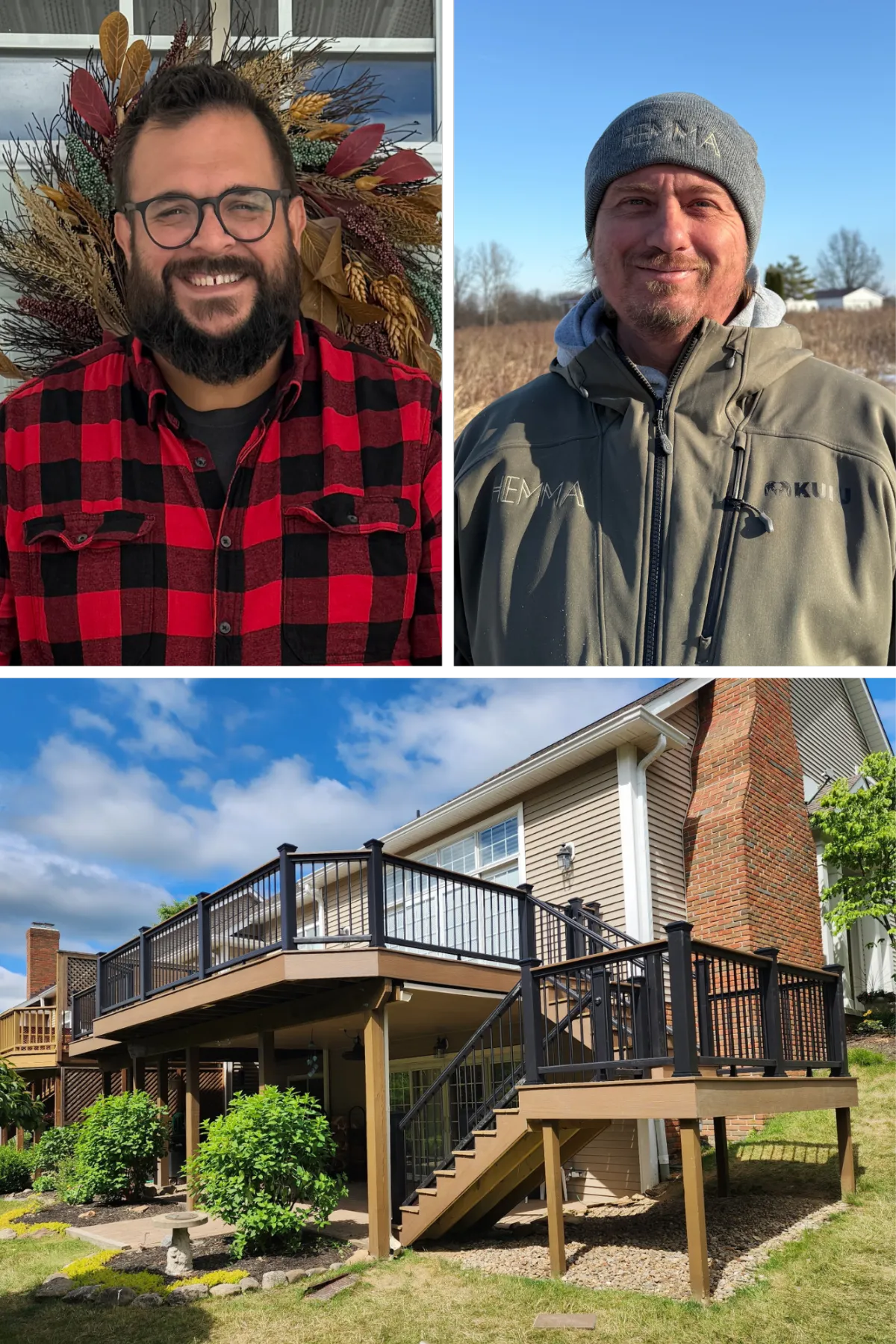 Professional deck builders Matt Vargo and crew member with custom composite deck project in Northeast Ohio