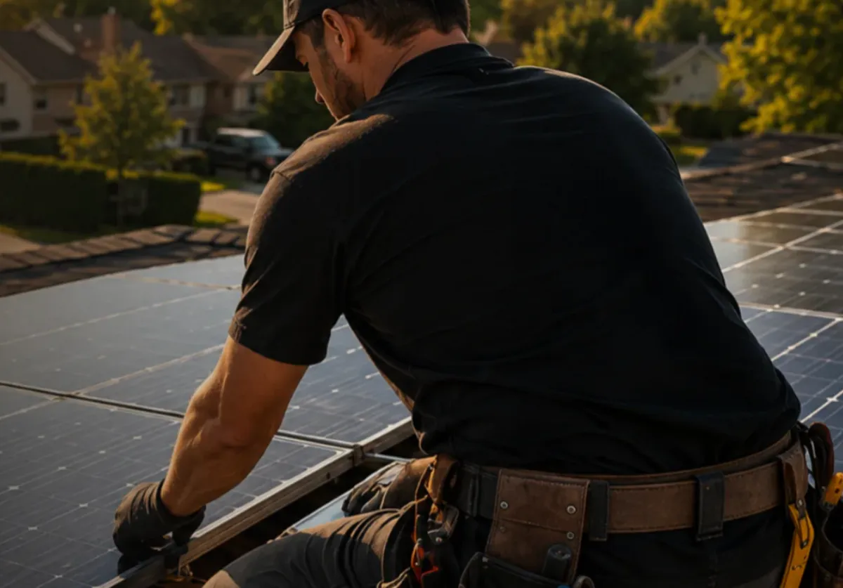 Man Installing solar on roof