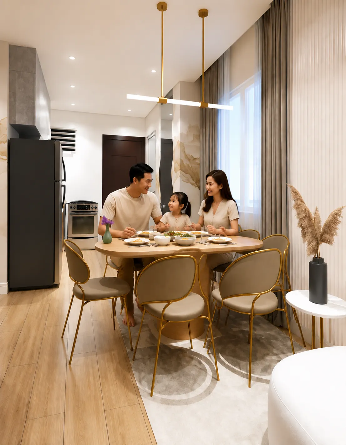 A warm family moment inside the welcoming environment of La Sonrisa