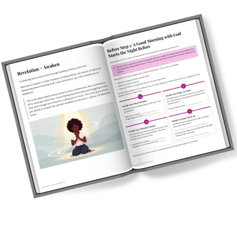 Clean, un-busy pages of the Wake Up workbook laid open in soft morning light