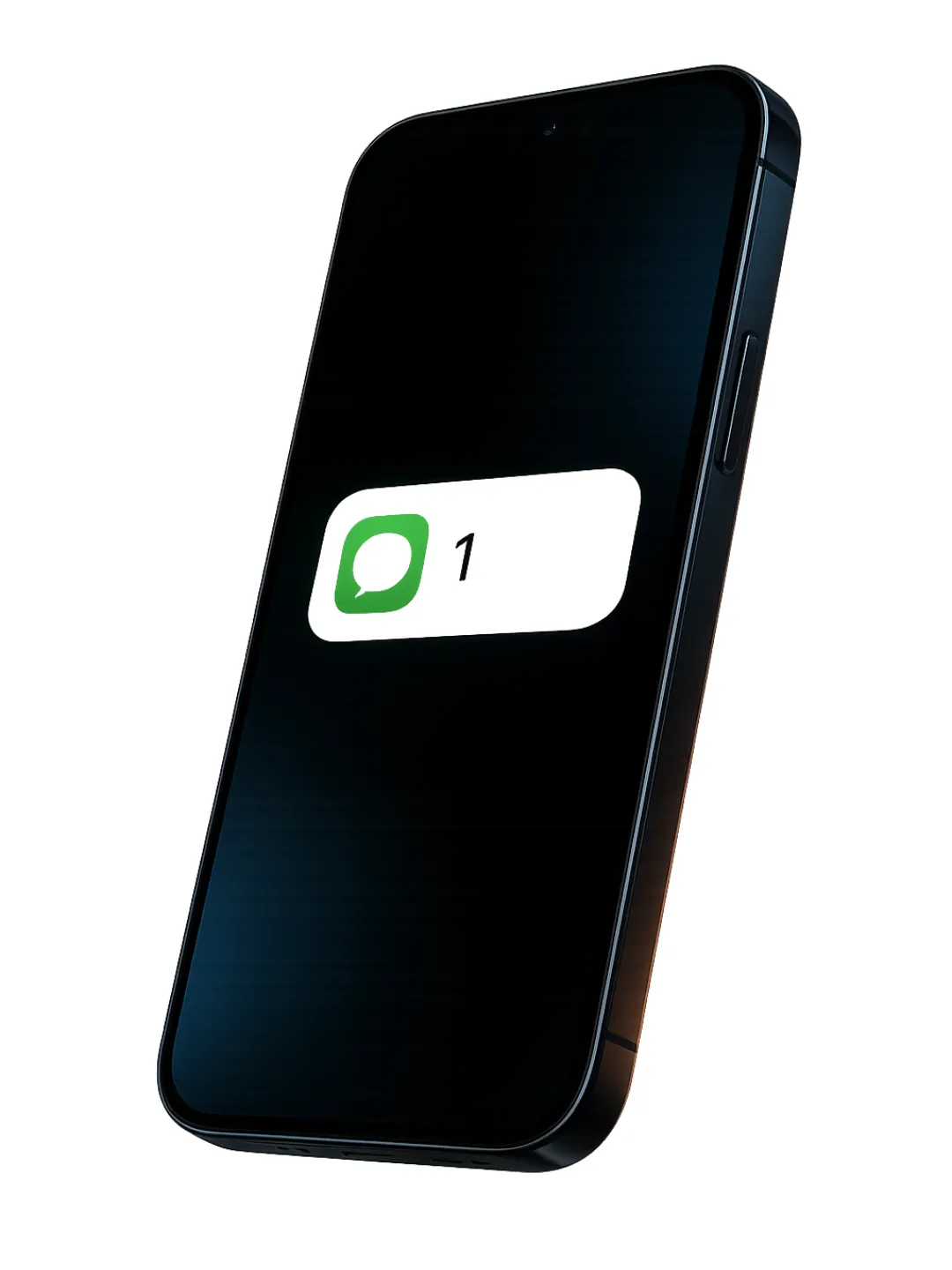 Smartphone floating dynamically, displaying an incoming text message notification bubble, lit with soft tech-inspired glows