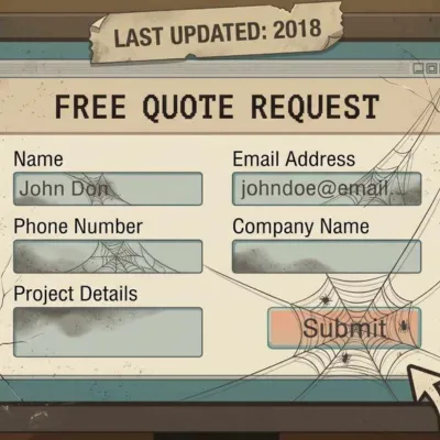 Visual graphic of an abandoned web form with cobwebs, symbolizing lost leads.