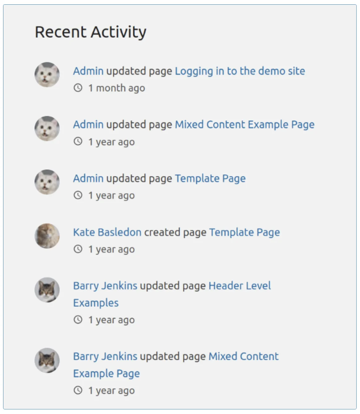 Recent activity log showing the latest updates and user actions tracked for monitoring and analysis purposes.