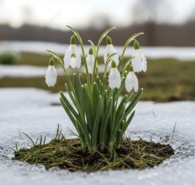 Flower growing through snow