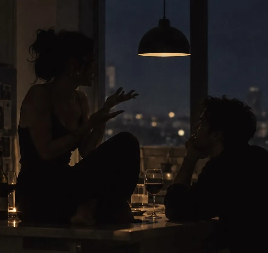 Person at crossroads between idealized and real partner depiction