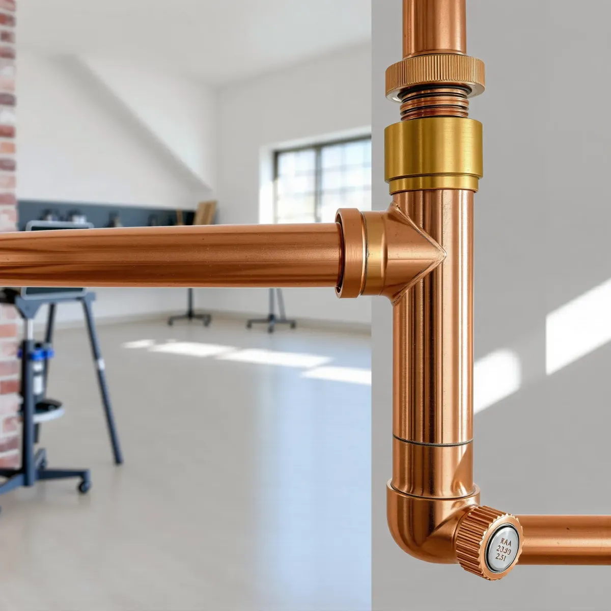 Completed leak repair in Breckenridge showing polished brass fittings, copper pipes, and precise soldering in a professional setting.
