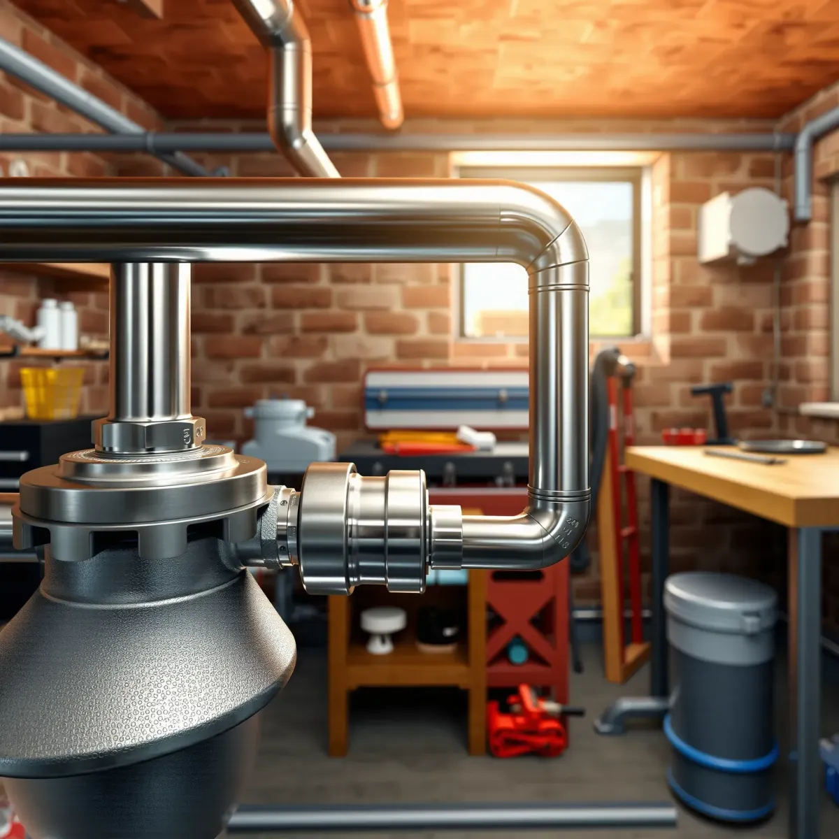 Recently completed professional plumbing install in Bond, CO: stainless steel pipes, valve, clean joints in a well-organized utility room.