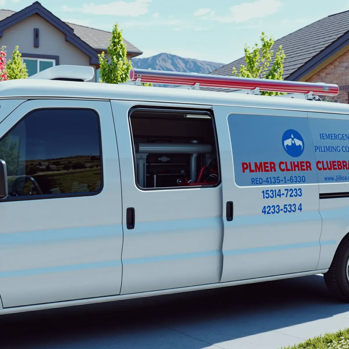 Emergency plumbing service vehicle in Red Cliff, CO with branded logo, tools, and mountain backdrop.