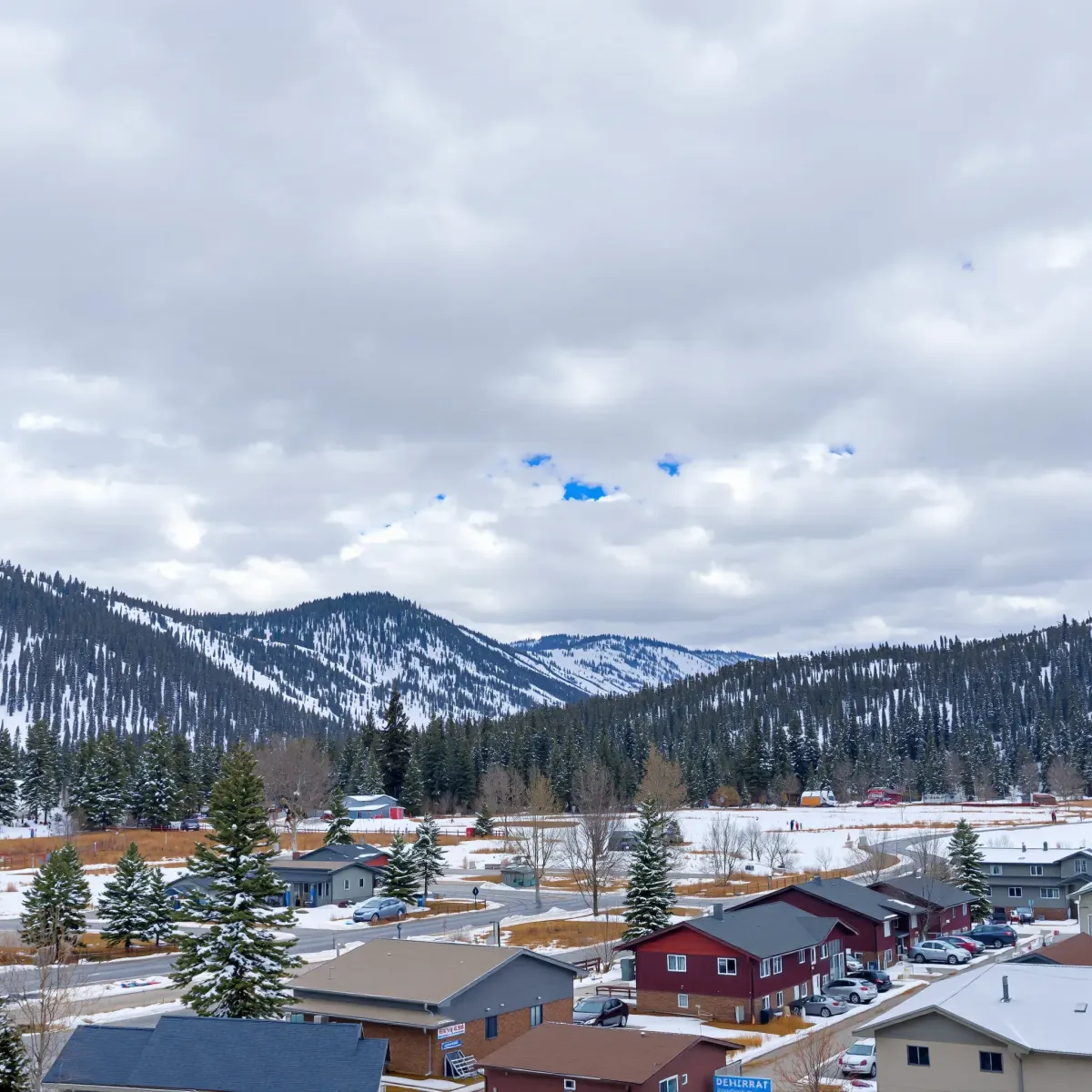 Emergency plumbing repair scene in Breckenridge, Colorado, showing plumbers fixing a burst pipe in a mountain town home.