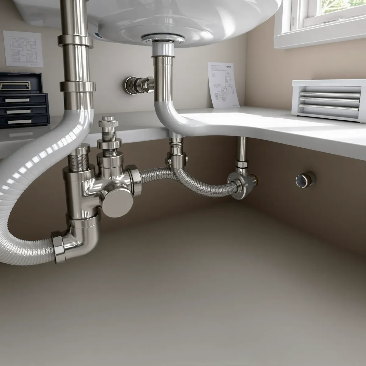 Well-installed emergency plumbing system in Heeney, CO with high-quality pipes, fittings, valves, and organized workspace.