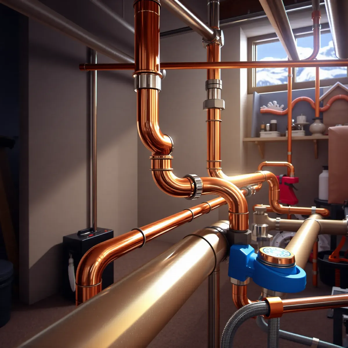 Completed silverthorne CO plumbing project with copper pipes, fittings, fixtures, and mountain-town decor.