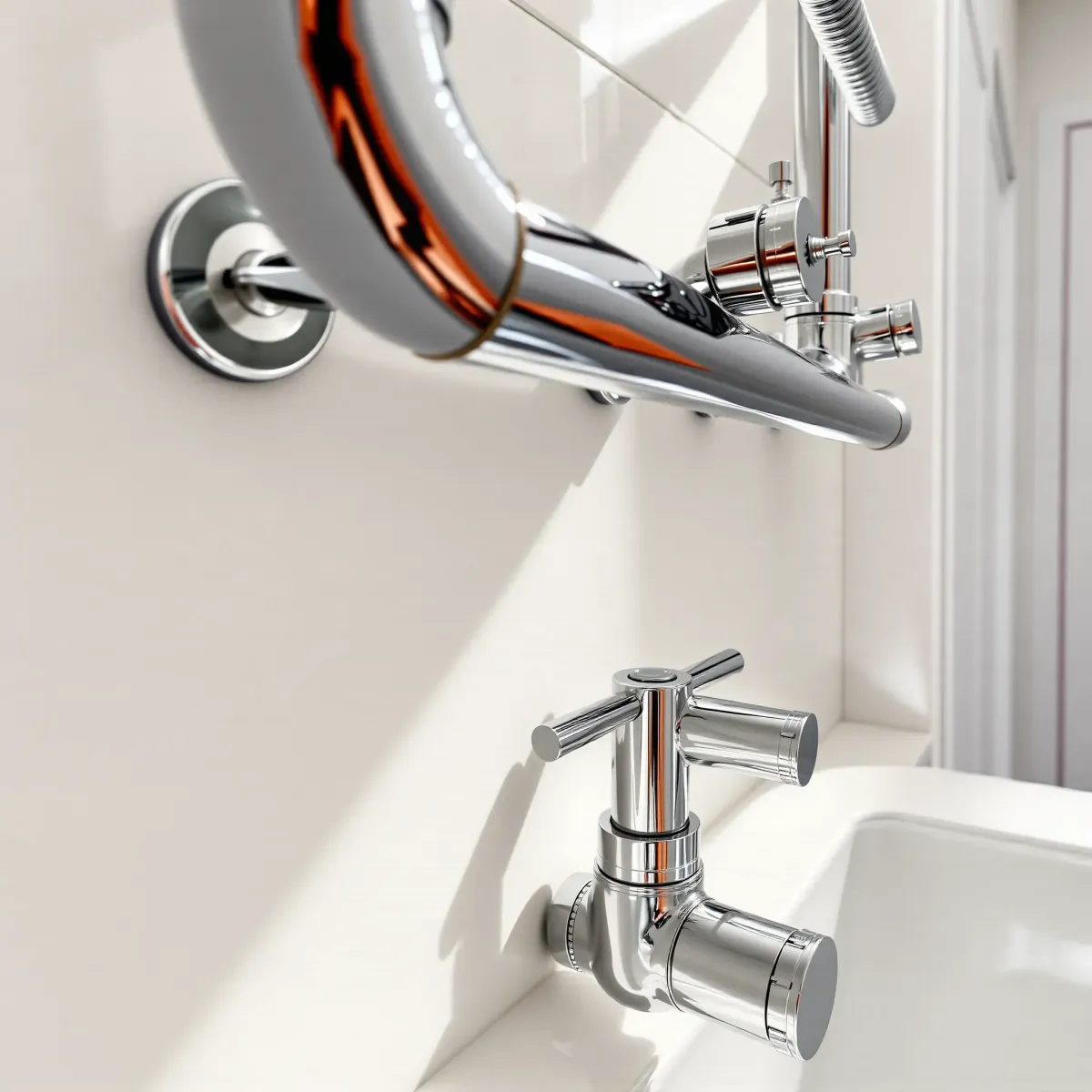 Completed modern plumbing fixture installation in a sleek, well-lit bathroom emphasizing craftsmanship and durability.