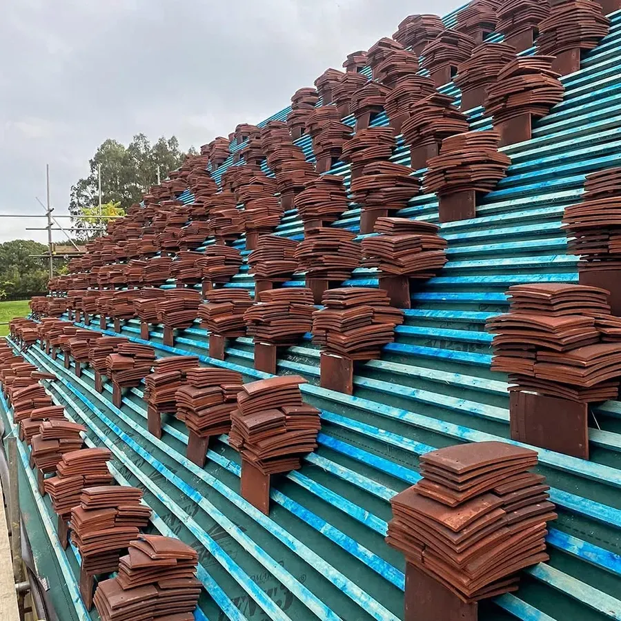 Rooftops with dormers sit under a cloudy sky.