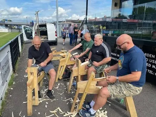 Veterans doing green woodworking at the ground