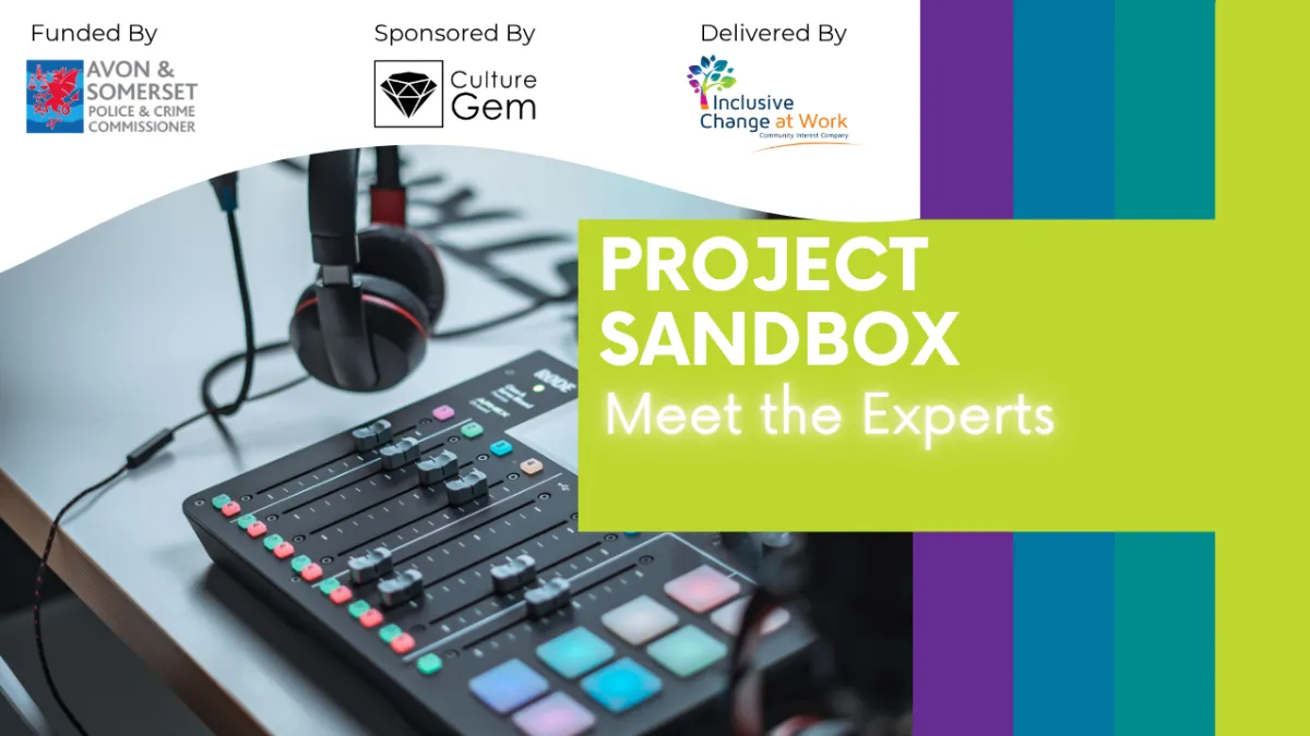 Project Sandbox logo showing text over an image of a sound ixer