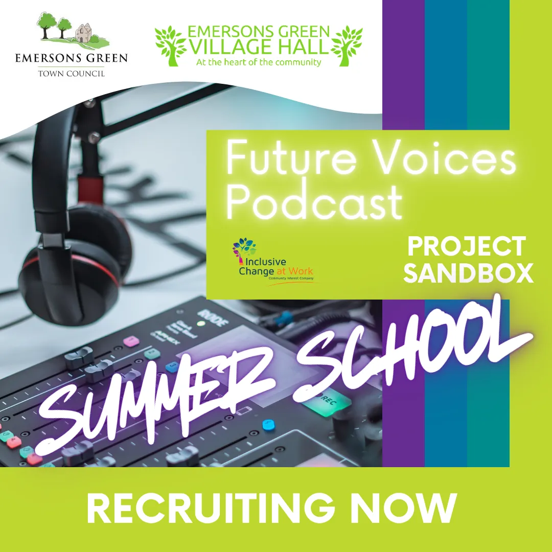 A poster for future voices podcast in Emersons Green 