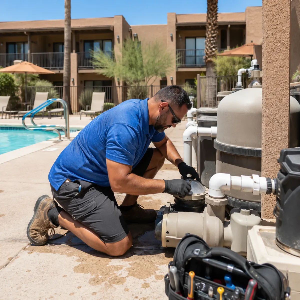 Emergency commercial pool repair technician