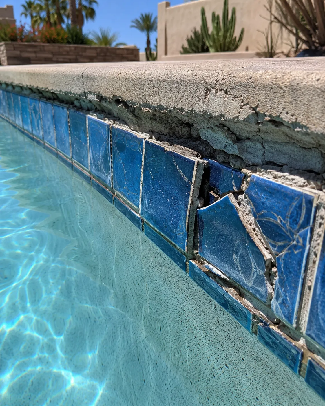 Cracked and loose pool tile needing repair