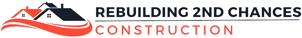 Rebuilding 2nd Chances Construction logo featuring a modern house design with a red roof and wave element, representing expert roofing and home improvement services in Herkimer, NY