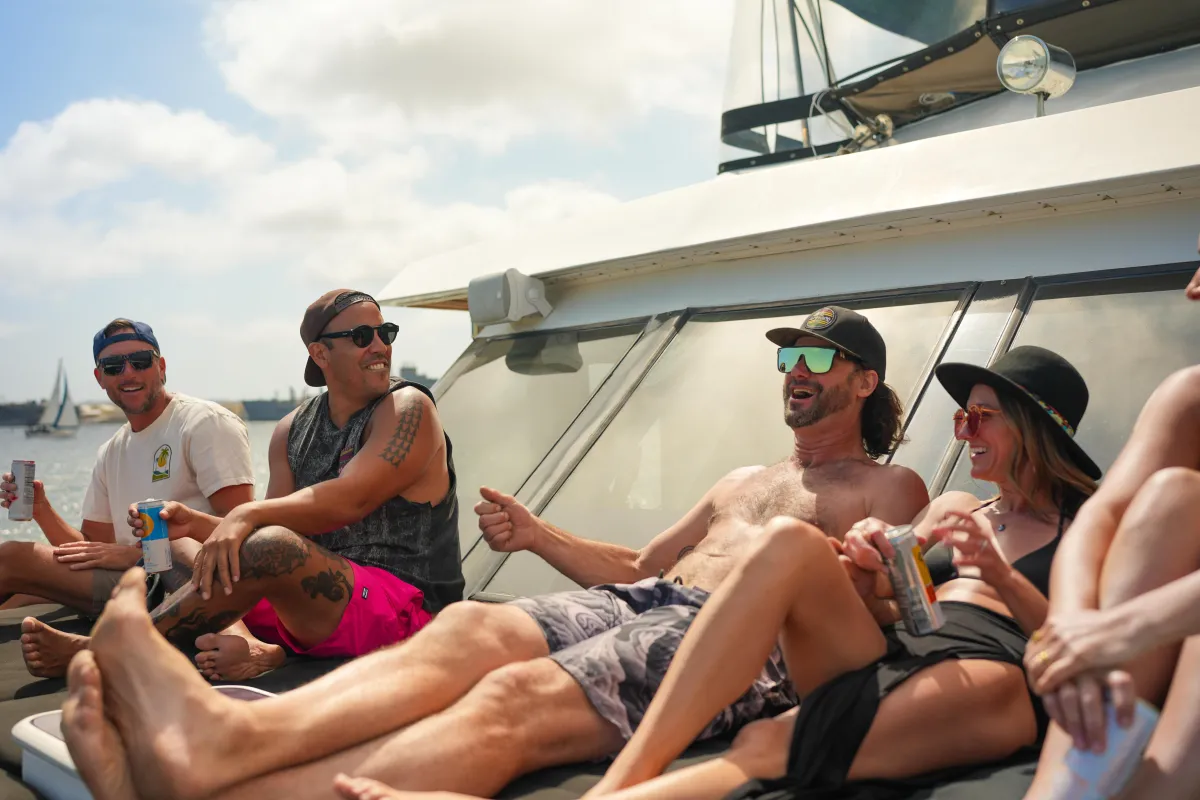 Group celebrating onboard