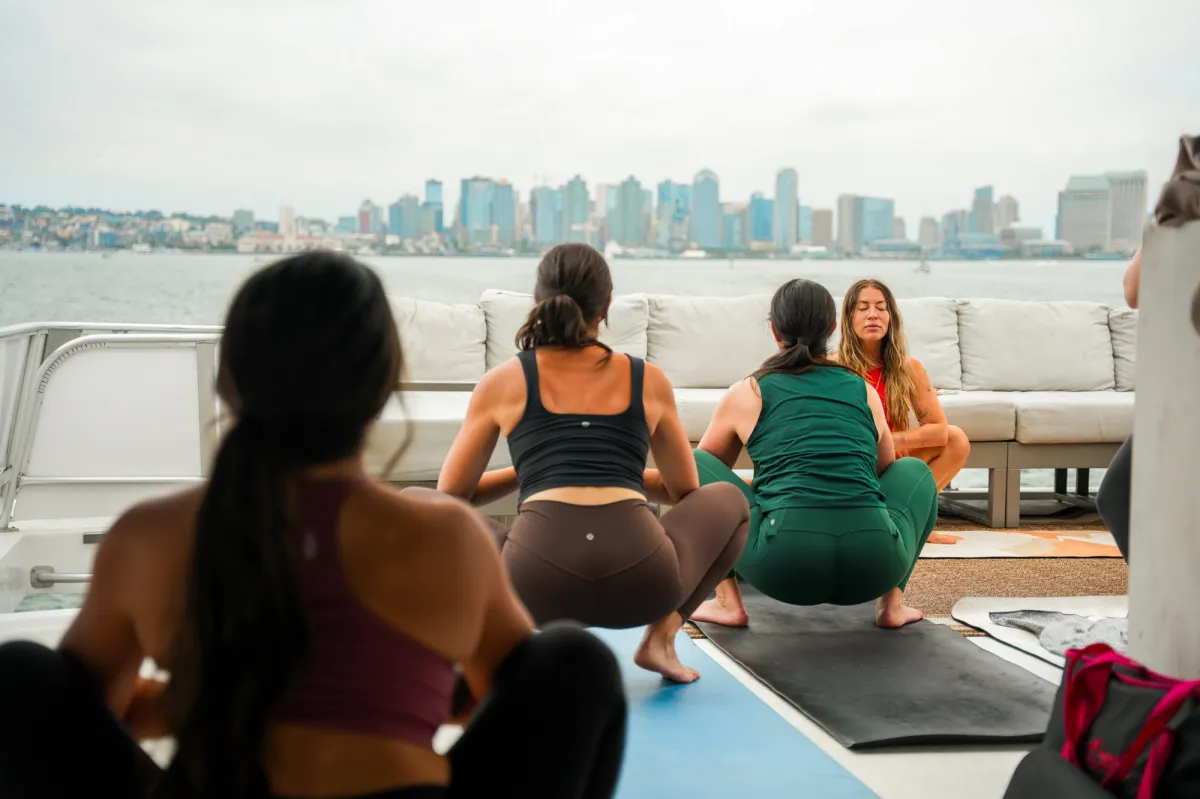 Yacht yoga on the top deck