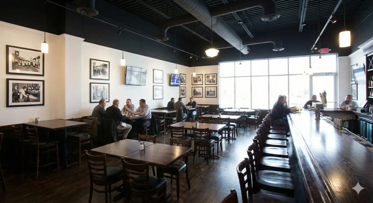 Chef plating a monochromatic teal-inspired dish at Jackson’s Gastro Pub