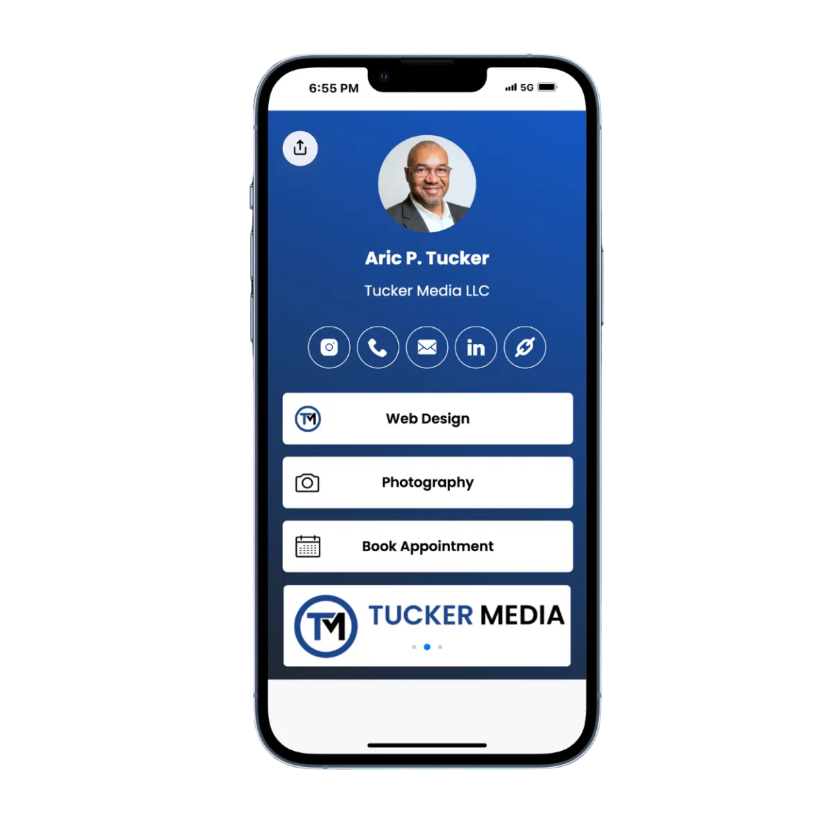 Image of digital business card displayed on an iphone