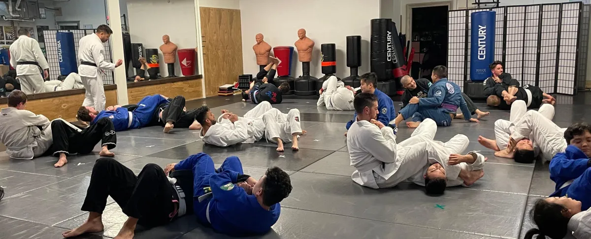Adult Brazilian Jiu Jitsu class in burnaby practicing grappling techniques at Metro TKD Studios