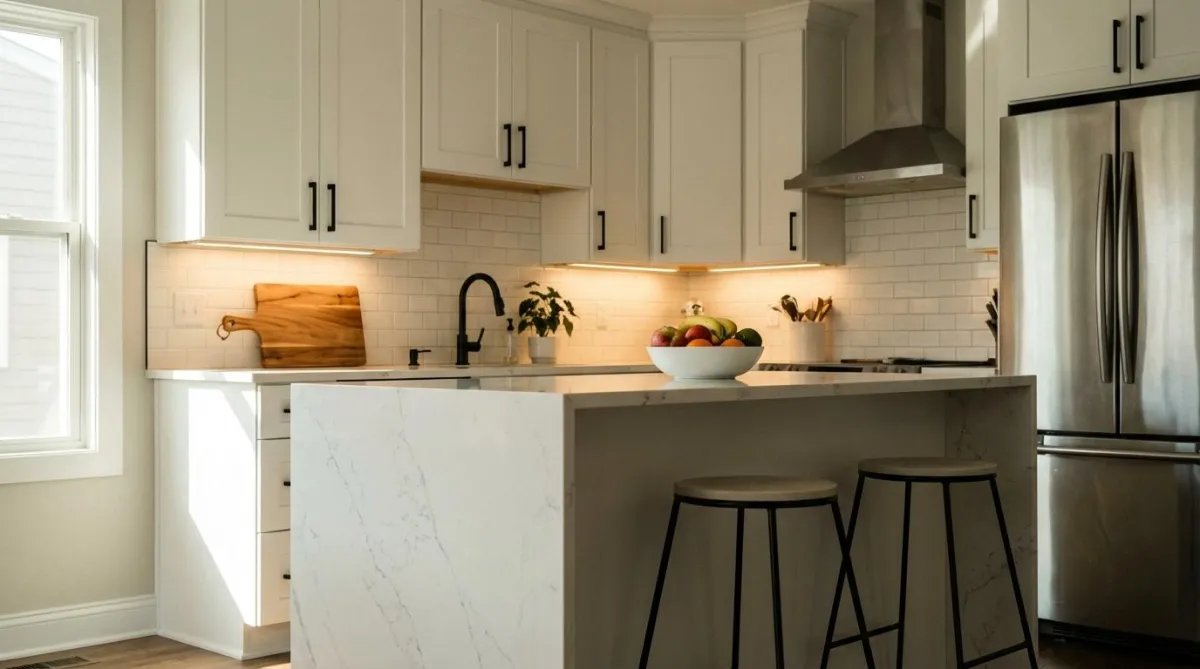 Kitchen renovation in Tulsa featuring white shaker cabinets and large center island