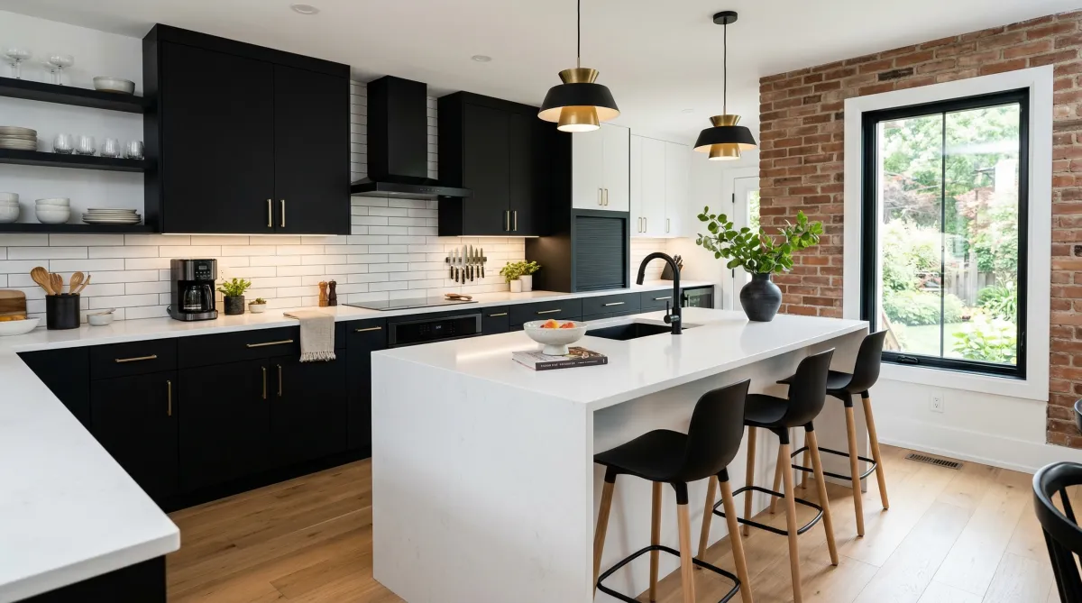 Modern kitchen remodeling project completed in Tulsa with custom cabinets and quartz countertops