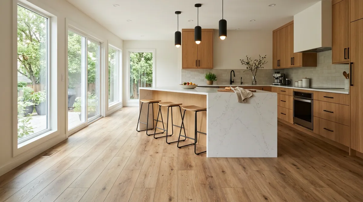 Professional floor installation in Tulsa featuring wood style vinyl plank flooring