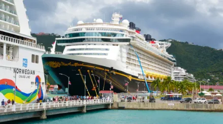 Beautiful beach with palm trees and umbrellas.