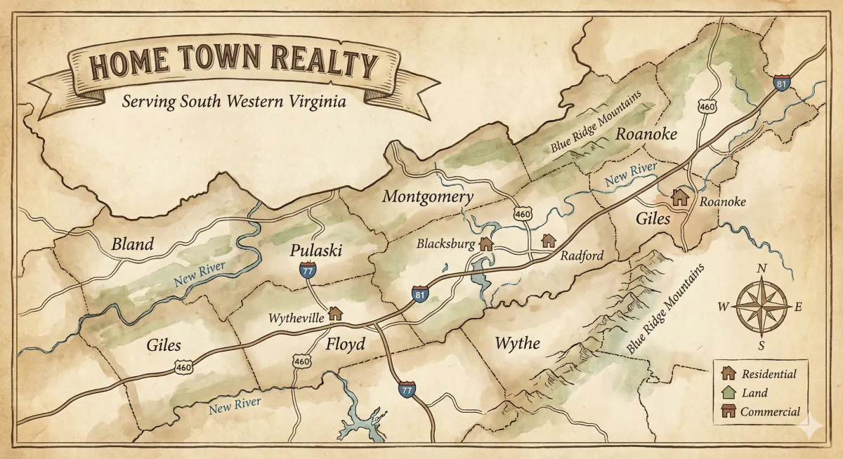 A smiling family of four, two parents and two children, standing in front of a modern suburban home with a blue door and lush green lawn, sunlight casting a warm glow, all wearing casual spring clothing, expressing excitement and togetherness.