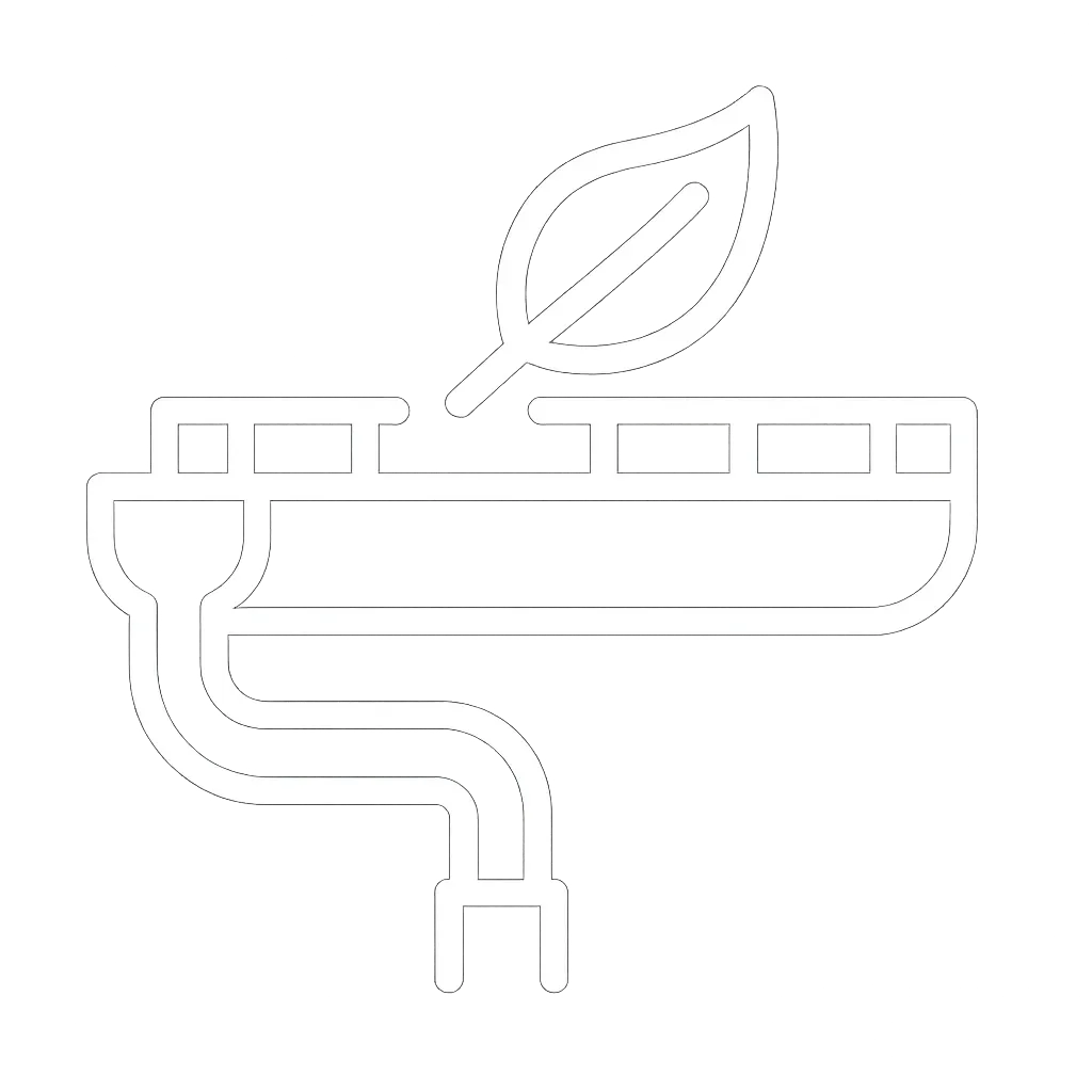 Solar panel cleaning and maintenance icon with a leaf, symbolizing eco-friendly gutter and debris management.