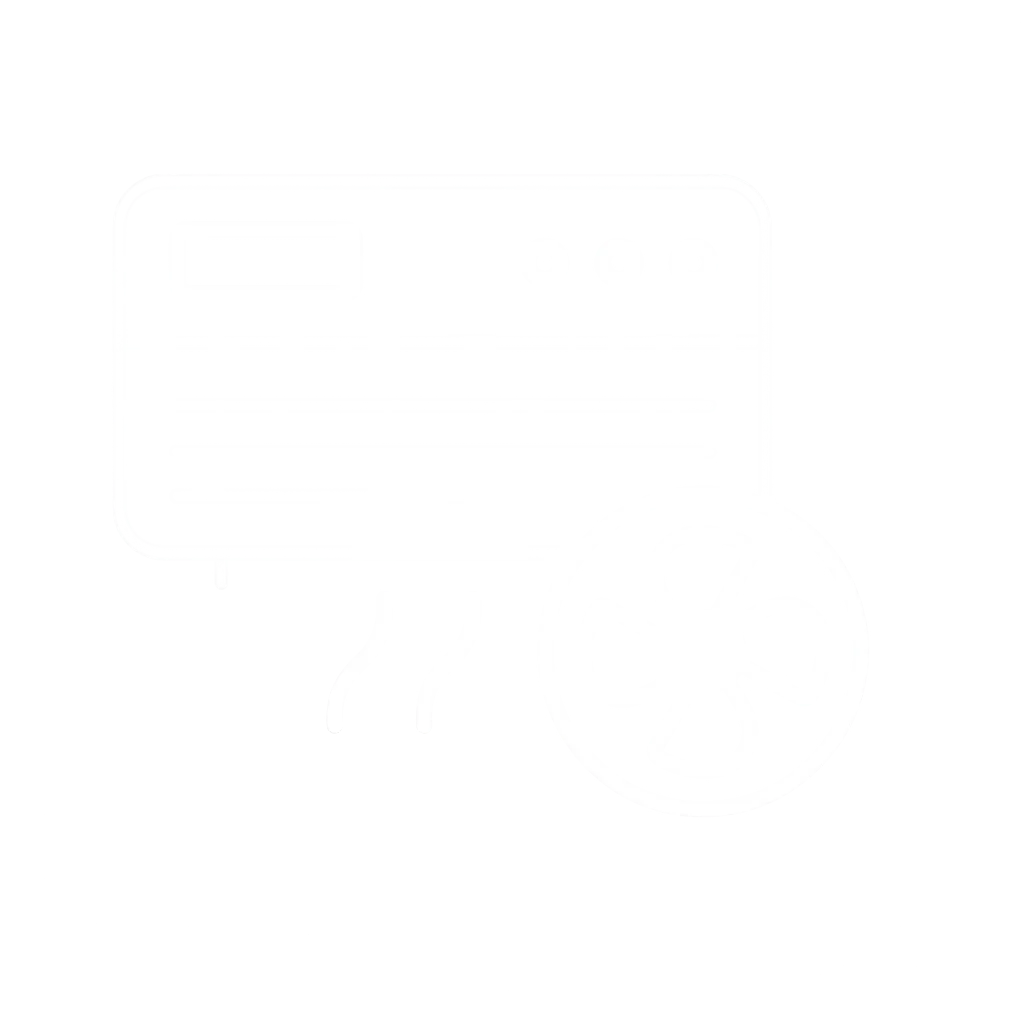 White vector icon of an HVAC air conditioning unit with a fan symbol, representing AC installation and repair services, on a transparent background