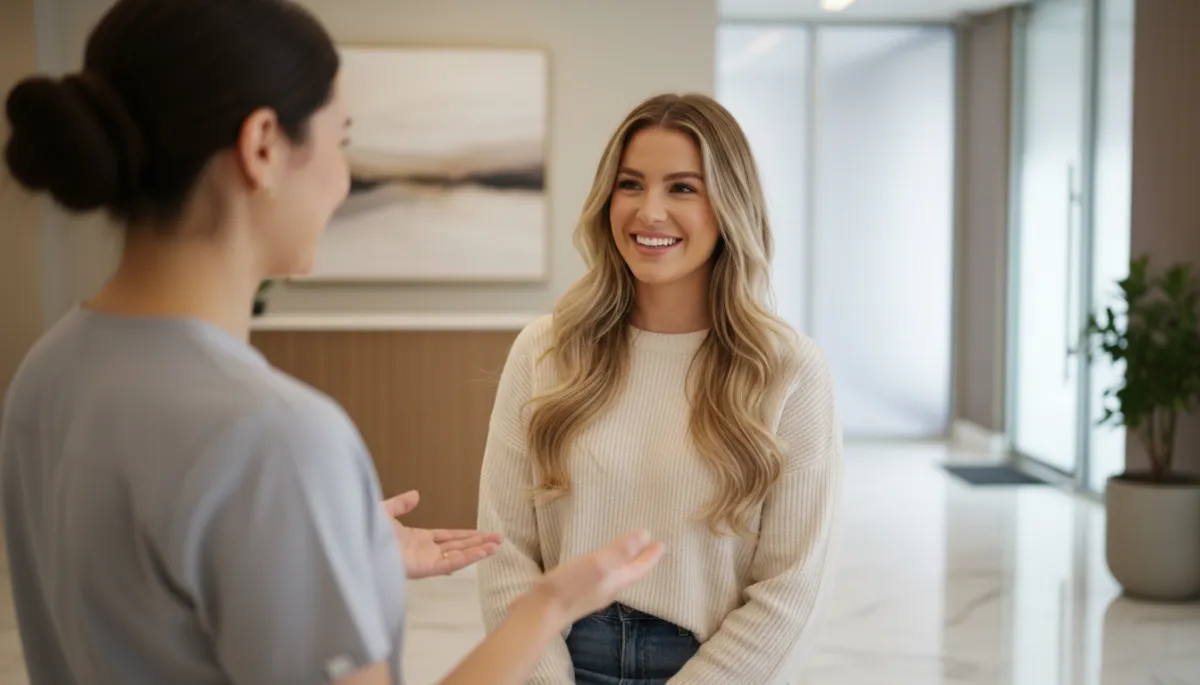 Medical Spa staff member greeting a client in Miami, FL.