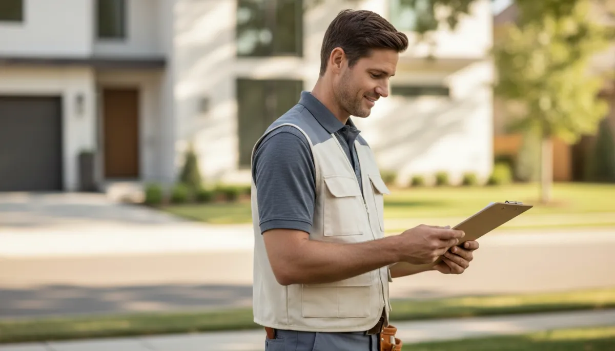 Plumbing staff member glancing at a folder with a patient's medical information.